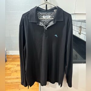 Tommy Bahama Black Long Sleeve Polo with Blue Logo Men’s XL